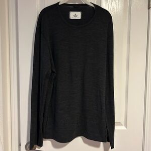 REIGNING CHAMP, charcoal long sleeve tee, Marino wool blend, Sz L